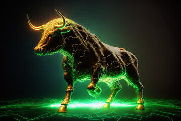 golden green Bitcoin bull market, successful uptrend. Generative AI