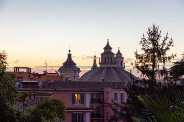 Fototapeta na wymiar Ancient Historic City in Europe. Rome, Italy. Colorful Sunset Sky.