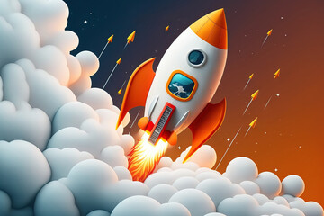Rocket illustration with copy area for promoting new businesses and bitcoins. illustration. Generative AI