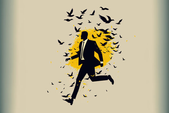 Conceptual illustration of a businessman surrounded by birds. Ai generated