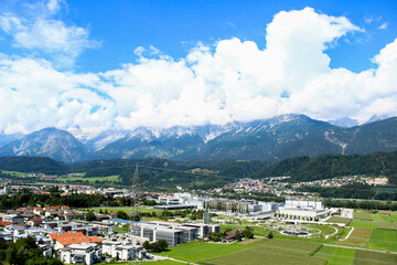 Fototapeta na wymiar View from above of Innsbruck city with alpes mountain, Austria