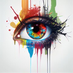 Eye with splashes of color and ink