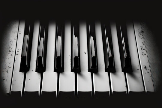 Piano Keys in Black and White, Captured from Above as a Flat Lay Image. Generative AI
