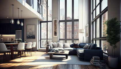 Obraz na płótnie Canvas Apartment with floor to ceiling windows
