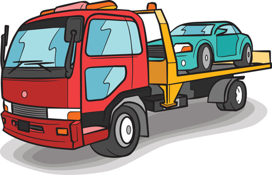 Tow Truck Lorry Heavy Vehicle Transportation Vector Illustration