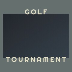 Square image of golf tournament over black and grey background with copy space