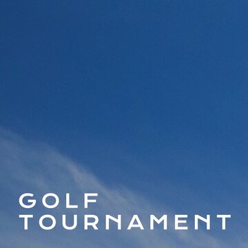 Square image of golf tournament over sky in background with copy space