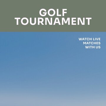 Square image of golf tournament on blue and green background