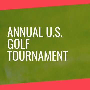 Square image of annual us golf tournament over green and orange background