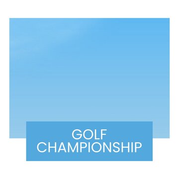 Square image of golf championship text over blue background with white frame