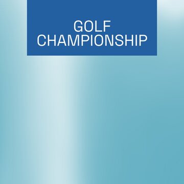 Square image of golf championship text over blue banner on textured blue background