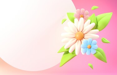 Isolated Spring Flowers. 3D Illustration