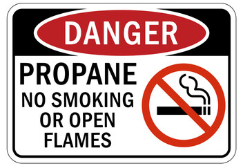 Propane warning chemical sign and labels no smoking or open flames