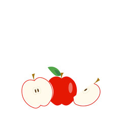 Red apple fruit isolated on a white background. Vector illustration with copy space. 
