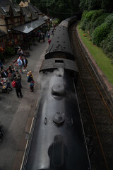A steam train in the platform