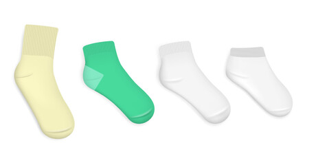 various white socks foot wear mockup isolated 3D illustration