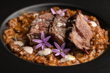 grilled meat and risotto 