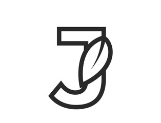 line letter j with leaf. Initial eco logo letter. nature and environment design element