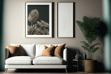 Decor for the living room. framed images tidy poster mockup. picture frame. Generative AI