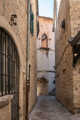 Narrow street in the Old Town of Kotor, Montenegro