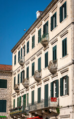 Ancient building facade in Old Town Kotor, Montenegro