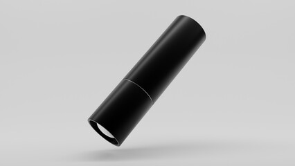 Modern black pocket LED flashlight in minimal style isolated on white background. 3D render