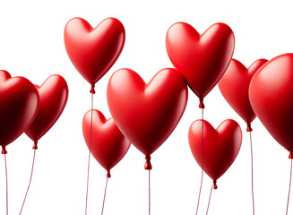 Fototapeta na wymiar Several Red Heart Shaped Balloons Floating - Transparent PNG Generative AI.