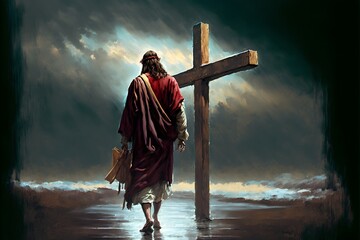 Background of Jesus Christ and his cross. Generative AI. - obrazy, fototapety, plakaty