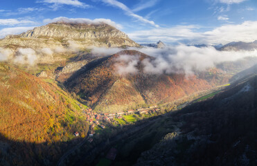 Riaño mountains from a drone view. peaks of europe