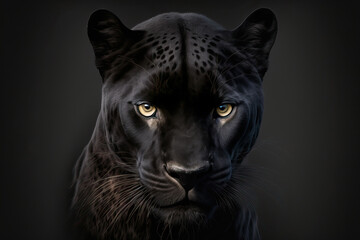 Black backdrop and a black panther. Generative AI