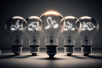 Light bulbs, as an example, Presenting the light bulb concept, creative thinking concepts, and light bulb. Generative AI