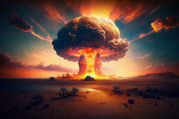 distant view of an atomic explosion. Generative AI