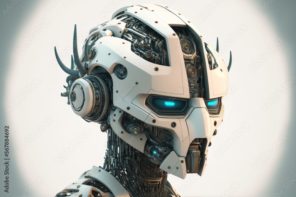 Aufkleber robot head from seth, isolated on a white backdrop. robotics, new technology, artificial intelligenc