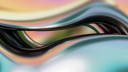 Pink and green curves with vertical flow like a metal curtain Abstract, dramatic, modern, luxurious and upscale 3D rendering graphic design element background material.