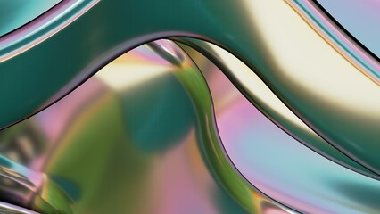 Beautiful pink and green large undulating metal plate Abstract, dramatic, modern, luxurious and exclusive 3D rendering graphic design element background material.