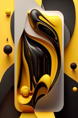 minimalistic, geometric calming background design with a fluid shape composition in black and yellow colors