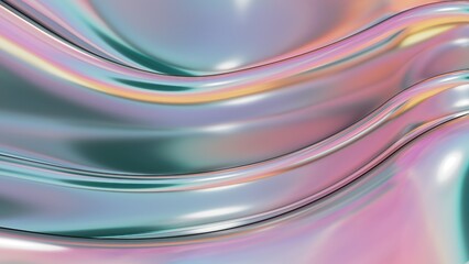 Pink and green shiny metal curtain swells Abstract, dramatic, modern, luxurious and exclusive 3D rendering graphic design element background material.