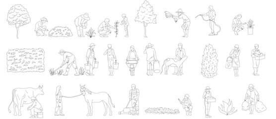Elevated vector illustration of people with farming and field occupations perfect for architectural design presentations