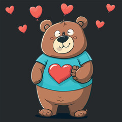 Fototapeta na wymiar Bear in love. T-shirts design for Valentine’s day, cartoon style