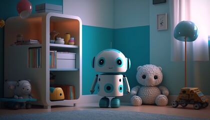 Kid's Cute Robot Toy Inside Children's Bedroom