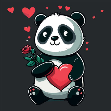 Panda in love. T-shirts design for Valentine’s day, cartoon style