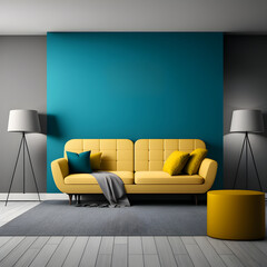  living room interior with  sofa, minimalist industrial style, 3d render, generative ai