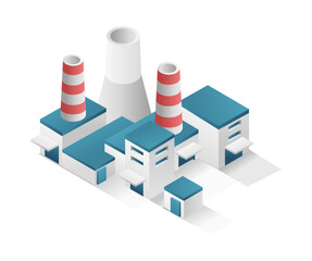 Flat isometric concept 3d illustration of factory industrial building with chimney