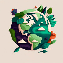 Fototapeta premium Flat design cartoon earth day illustration terrestrial globe symbol. AI generated.