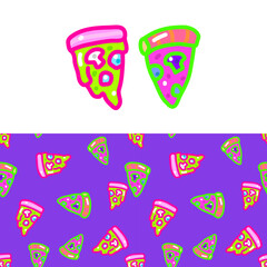 pizza isolated doodle and seamless pattern