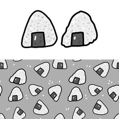 onigiri isolated doodle and seamless pattern