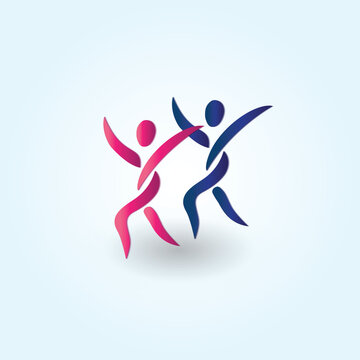 Dancing figures ball room fitness sport couple dancer symbol concepts icon logo vector image design