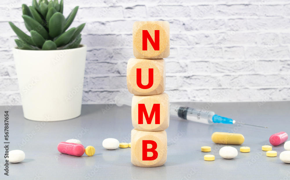 Poster numb word made with building blocks isolated on white