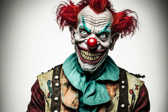A redhead old man clown with an evil grin created with Generative AI technology