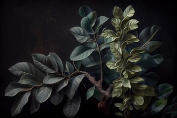 Generative AI:  branch with leaves fine art illustration
